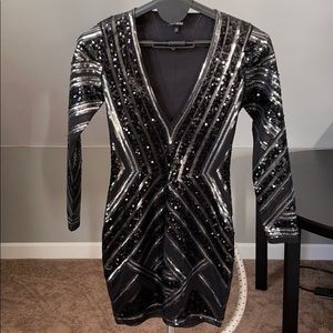 Express Black and Silver Sequin Mini Dress